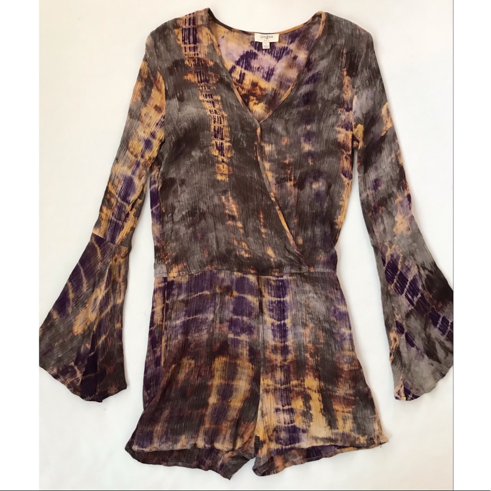 Umgee Tie Dye Long Sleeve V-Neck Romper  Small